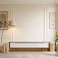 Mueble de TV Minimalista Moderno de Madera Maciza, Consola Flotante para Equipos Multimedia, Diseño Personalizable para Sala de Estar/Apartamento, Compatible con Muebles para el Hogar