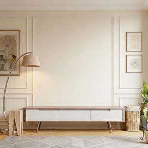 Minimalist <b>TV</b> <b>Stand</b> Floating Media Console MDF Plywood Grille Plate Decoration Wood Design for Apartment Living - Product Image 2