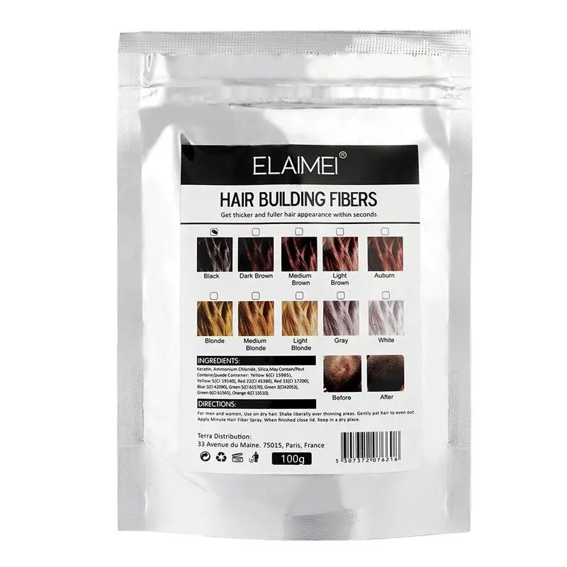 Produits de Salon de beauté kératine traitement de perte de cheveux Fibers de construction de cheveux OEM sac de recharge 50g