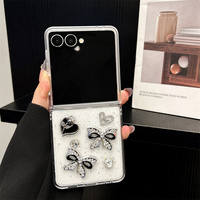 Coque de téléphone Y2K tendance avec strass, nœud, cœur et paillettes pour Galaxy Z Fold 8 Ultra Flip 8-3, avec dragonne à perles de cristal, étui pliable