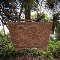 Pots à bonsaï en céramique de style antique avec dragons sculptés, pot classique non verni pour suspension au sol ou utilisation en centre commercial