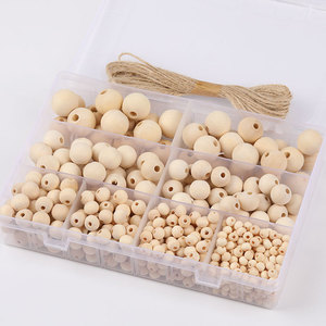 Perles en bois naturel avec corde en chanvre, ensemble pour travaux manuels, perles rondes de tailles variées pour la fabrication de bijoux et la décoration - Product Image 2