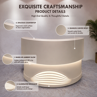 Comptoir de réception moderne en MDF, finition brillante, éclairage LED, mobilier de bureau commercial, utilisation hospitalière