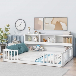 Letto A Pavimento Montessori In Legno Massello Con Porta E Recinzione – Dimensioni Standard, Doghe Incluse, Per Bambini E Bambine, Sicuro E Robusto