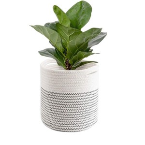 Cotton Rope Woven Flower <b>Basket</b> Round White Storage Bag <b>Small</b> Potted Plant Handmade Standing Type - Product Image 5
