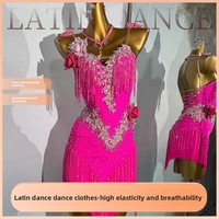 Robe de danse latine avec franges en strass pour performance artistique, examen, spectacle de groupe, costume de compétition, robe latine