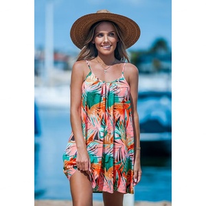 Nouvelle robe midi tissée à motif floral tropical, à manches longues, bretelles, coupe ample, longueur courte et lien au dos - Product Image 4