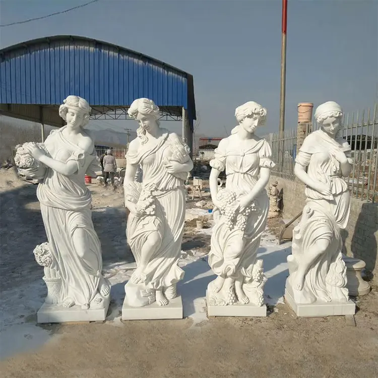 Escultura clásica de jardín, estatua de diosa de las cuatro estaciones de mármol blanco