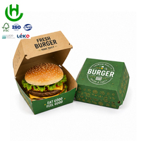Boîte à hamburger personnalisée en carton kraft brun avec impression de filigrane en relief, emballage portable à emporter pour les restaurants de restauration rapide