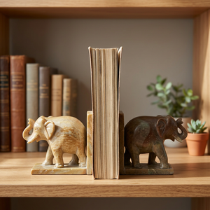 Porte-livres en pierre savonneuse en forme d'éléphants - Product Image 2