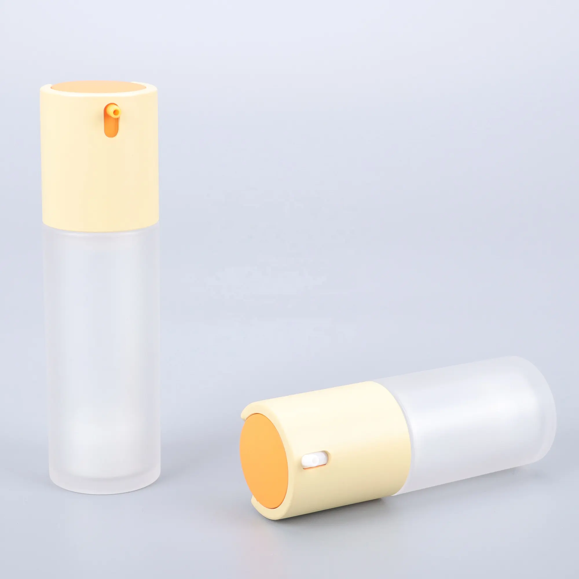 Flacon en plastique Transparent avec pompe sans air, mat, jaune, pour sérum avec dessus avec vis, PP acrylique, gratuit échantillon, 30ml, 50ml