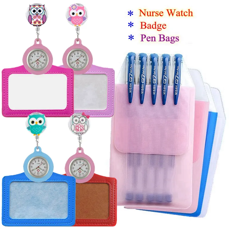 Popüler yaratıcı hemşire cep hediye saatler paketi ile geri çekilebilir makaralı isimlik kart sahipleri kalem çanta yeni doktor hastane saatler