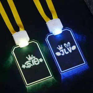 Led Light Stick Custom Lichtgevende Geweven Nek Label Heldere Glow Stof Naam Laser Hang Tags Led Nylon Lanyard Met Id-Kaarthouder