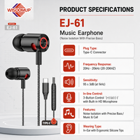 Écouteurs intra-auriculaires filaires WISDOMUP EJ-61 Type-C avec microphone, chipset JL, étanchéité IPX-5, câble de 1,2 m, pilote dynamique AAC, pour le gaming