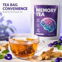 Tisane biologique en vrac pour la mémoire, mélange naturel de fleurs de pois papillon, végétalien, en sachets pyramidaux bruts
