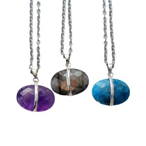 Labradorite Teardrop Pendant <b>Necklace</b> Stainless Steel Bezel Setting Natural Stone Crystal Jewelry Unisex Gift - Product Image 5