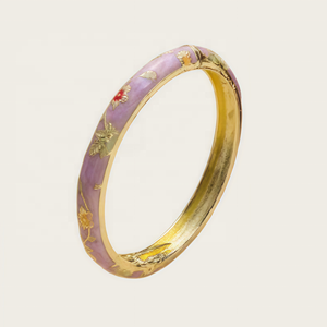 Fashion Chinese Style Travel Gift Color Drop Spring Open <b>Bracelet</b> Peony Cloisonne Ladies Vintage Enamel Bangles for Gift Party - Product Image 3