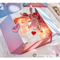 Coffret Cadeau Rigide à Double Porte avec Poignée, Fermeture Magnétique en Forme de Cœur, Impression Étoiles Rose Quatre Couleurs, Sac Assorti, Anniversaire