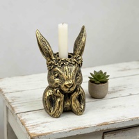 Porte-bougie en résine fait main écologique en forme de lapin, style vintage antique doré, pour bougie chauffe-plat, décoration de table de Pâques, cheminée, maison de campagne