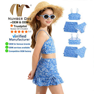 カスタムキッズ3ピース水着8-12歳女の子ビキニ花柄ビーチウェア子供用水着セット夏休み - Product Image 1