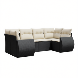 Ensemble de canapés de jardin modulaires en rotin PE noir, meubles d'extérieur élégants, grande taille, coussins en mousse haute densité - Product Image 1