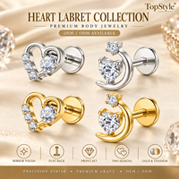 Boucles d'oreilles clous en titane ASTM F136 plaqué or avec zircon, motif cœur et lune, anneaux de nez spirale, manchettes d'oreille, cadeaux pour mariage et fête
