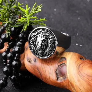 HP 유럽과 미국 복고풍 사자 머리 스테인레스 스틸 링 도매 스테인레스 스틸 링 - Product Image 4