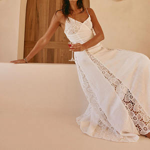 Vestido Camisero Largo con Encaje Blanco Retro de Moda Personalizado OEM, Vestido Bordado de Algodón Orgánico de Alta Calidad - Product Image 3