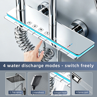 Ensemble de douche LED chromé 4 fonctions avec mitigeur chaud/froid, pommeau de douche pluie, douchette à main et pulvérisateur de bidet mural - Vente en gros usine