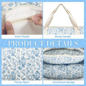 3 Pcs Empty <b>Mahjong</b> Bag <b>Set</b> Thickened Blue Floral Quilted Carrying Bag <b>Set</b> with Two Wrappers Card Bags <b>Mahjong</b> Racks - Product Image 5