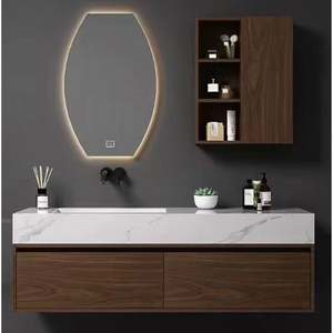 Meubles de salle de bain en SPC imitation bois avec armoire, armoire en bois PVC, quartz, meuble flottant en chêne blanc, salle de bain - Product Image 5