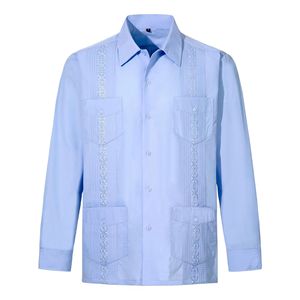 Camicie da <span class=keywords><strong>uomo</strong></span> in cotone poliestere messicane con bottone Casual a maniche lunghe <span class=keywords><strong>camicia</strong></span> da sposa da <span class=keywords><strong>spiaggia</strong></span> con 4 tasche - Product Image 1