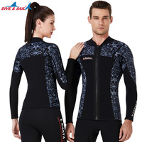 DIVE&SAIL Combinaison de plongée à manches longues en néoprène de 1,5 mm avec fermeture éclair sur le devant, veste de surf pour homme et femme, combinaison de plongée anti-UV et coupe-vent