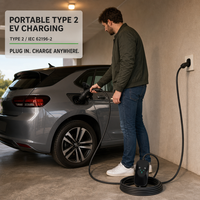 Chargeur EV portable rapide Type 2 11kW 16A triphasé réglable CE Mode 2 IEC 61851 Prise CEE avec écran et minuterie 5m/7.6m/10m Station UE