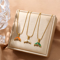 Kalung Liontin Ekor Putri Duyung Enamel Gaya Laut Emas Stainless Steel Sederhana Trendi Mewah Berlapis Emas 18K untuk Wanita dan Remaja Putri
