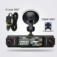 Caméra embarquée 4 canaux 4 objectifs 360° °   Caméra embarquée pour voiture avec écran IPS de 3 pouces, 1080p, 4 objectifs, 360 degrés, 4 canaux, économique