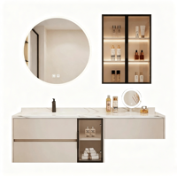Meuble-lavabo de salle de bain personnalisé avec vasque intégrée en pierre frittée sans joint, meuble de maquillage pour salle de bain