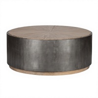 Table basse ronde industrielle personnalisée OEM avec plateau en bois de manguier et structure en métal, mobilier de salon moderne, design artisanal