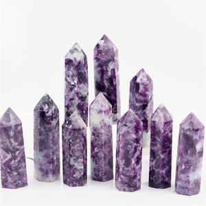 หอ lepidolite หินบำบัดพร้อมหินคริสตัลสีม่วงรูปหกเหลี่ยมสำหรับตกแต่งบ้าน - Product Image 3