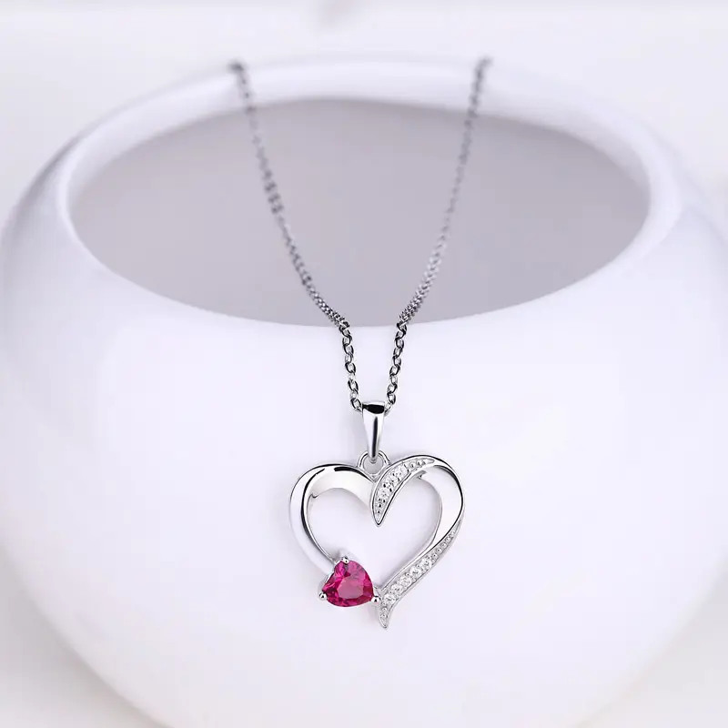 Bijoux fantaisie colliers femmes cadeau pierres précieuses coeur pendentif bijoux 925 argent sterling personnalisé coeur diamant collier