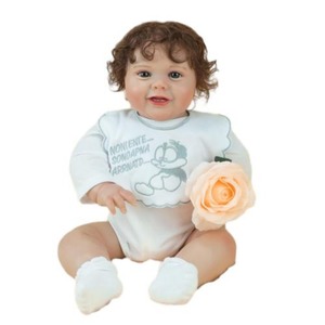 Venta al por mayor realista recién nacido suave silicona dibujos animados babero blanco Onesie bebé muñeca de juguete - Product Image 5