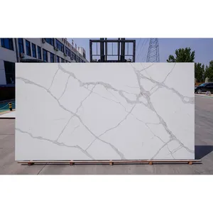 Factory Direct Golden And White Ribbon Pattern Quartz Slab For Living Room