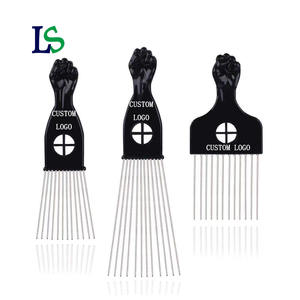 Peigne à <span class=keywords><strong>cheveux</strong></span> en métal noir à picots, en acier inoxydable, avec logo personnalisé, peigne afro pour hommes noirs, vente chaude - Product Image 1