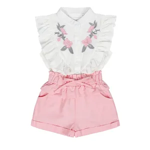 Benutzer definierte lässige Sommer Mädchen Kleidung Set Mädchen Baby Baumwolle Kurzarm T-Shirt Kurzer Rock 2-teiliges Set