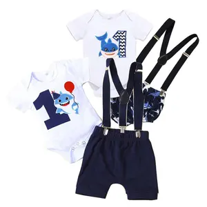 Grosir kostum untuk bayi laki-laki ulang tahun pertama-Bayi Ulang Tahun Pertama Pakaian Kostum 1st Ulang Tahun Pakaian Anak Laki-laki Pria Dasi Baju Monyet + Celana Pendek Bayi Pakaian Anak Laki-laki Anak Perempuan Set