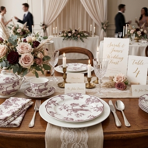 Elegante Juego de Vajilla de Porcelana Fina con Diseño Botánico Inglés, Platos de Cerámica con Borde Ondulado para Banquetes de Boda, Eventos y Catering - Product Image 4