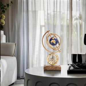Luxe globe bureauklok van metaal met draaiende aarde, marmeren voet, voor woonkamer, kantoor of studeerkamer decoratie - Product Image 5