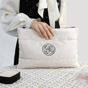 2026Factory Custom Logo Light Weight Down Cotton Nylon Soft Puffer Puffy Travel <strong>Makeup</strong> Pouch Fluffy <strong>Quilted</strong> Cosmetic <strong>Bag</strong> - Product Image 1