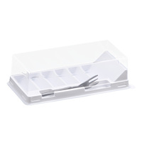 Boîte d'emballage transparente en PET trapézoïdale pour gâteau de haricot mungo de style chinois, pour rouleaux de peau de tigre, boîte à emporter pour tranches, couverts et aliments