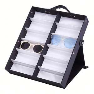 Caja Organizadora de Gafas Negra con Logotipo Personalizado al por Mayor, Soporte para Gafas con 12 Ranuras, Bandeja para Gafas, Estuche Exhibidor para Gafas de Sol - Product Image 1